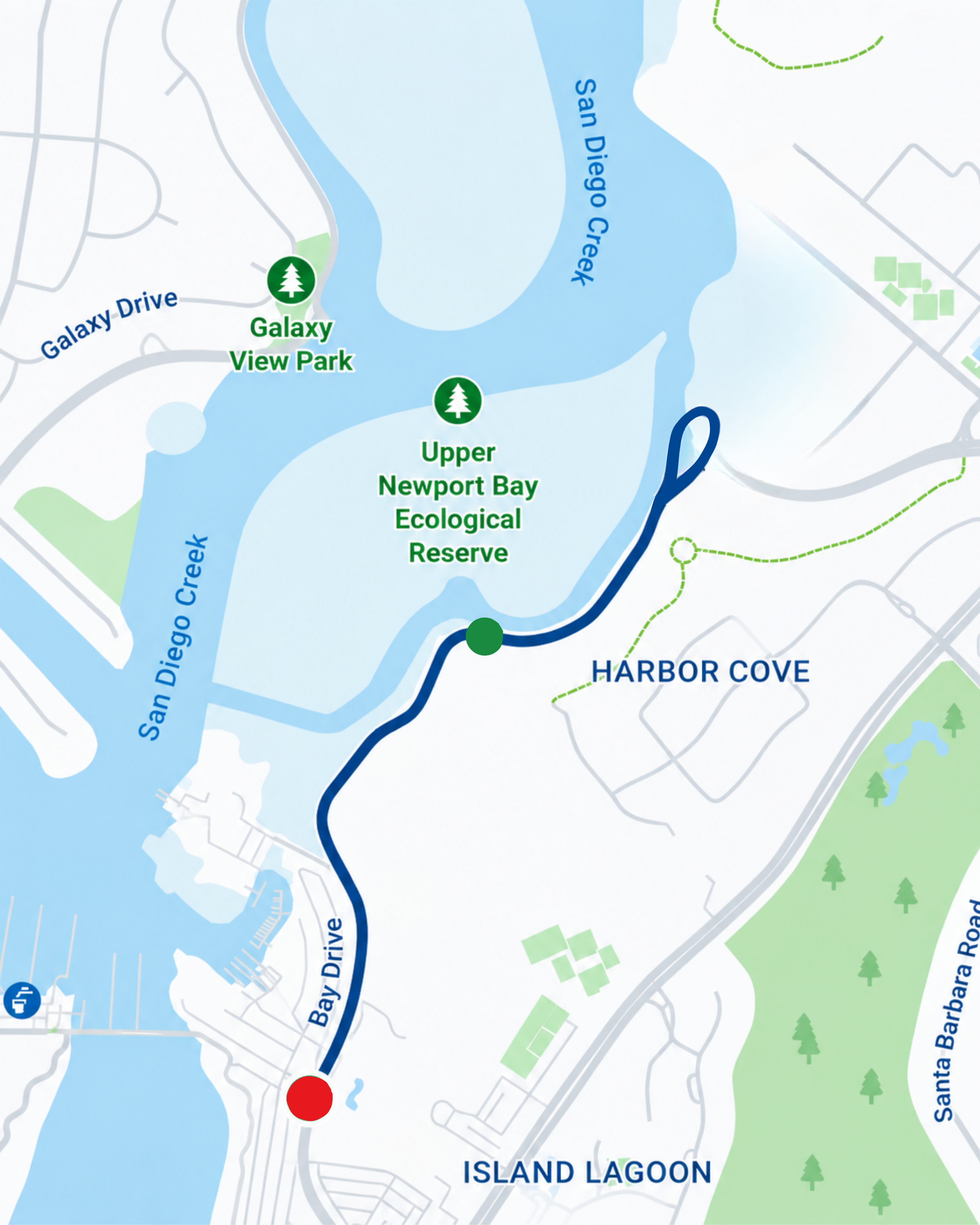 Newport Mesa Spirit Run Competitive Adult Mile out-and-back course map